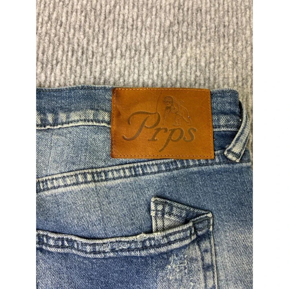 PRPS Mens Jeans 36x33 Indigo Blue Stretch Slim Tapered Distressed E87P316FS
